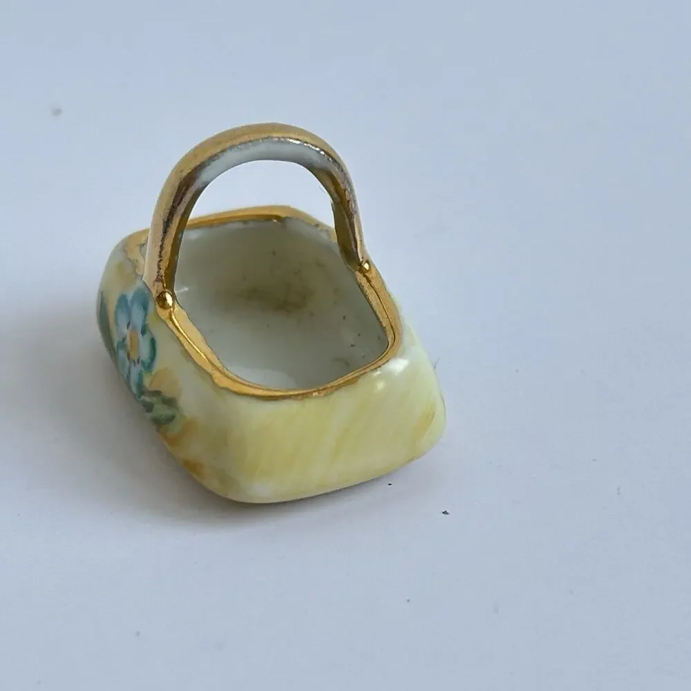 Vtg Limoges France Miniature Porcelain Basket Hand Painted Floral Gold Trim